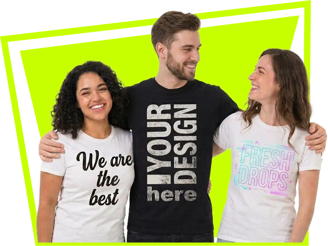 Three people wearing InkBoomer tees